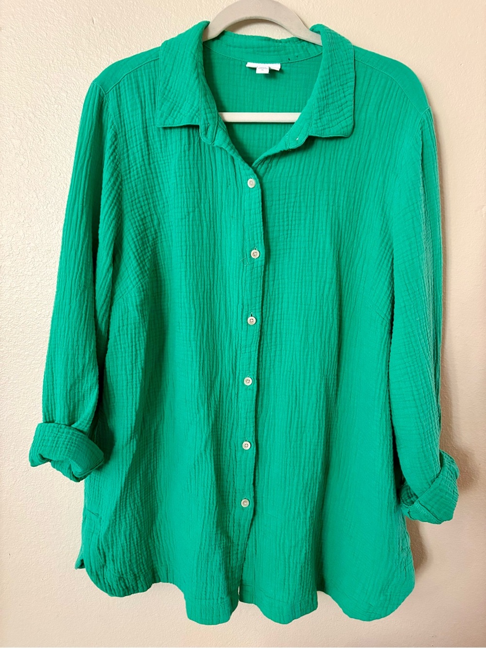 Vibrant Green Button-Front Tunic Shirt - Size XL